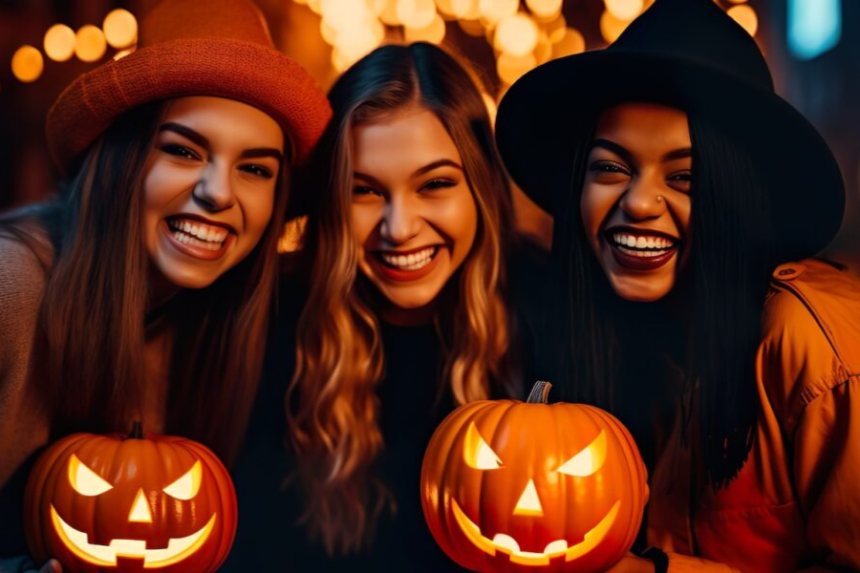 teenager trick or treating with siblings